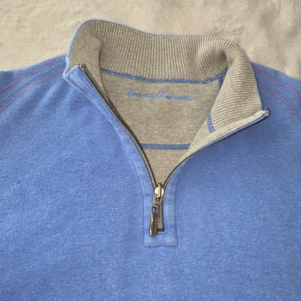 Tommy Bahama Mens Blue 1/4 Zip Pullover Sweater Contrast Stitching XL